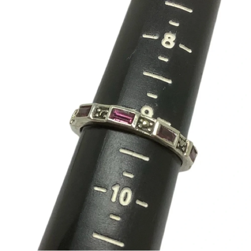 Sterling silver red gemstone unisex eternity band ring